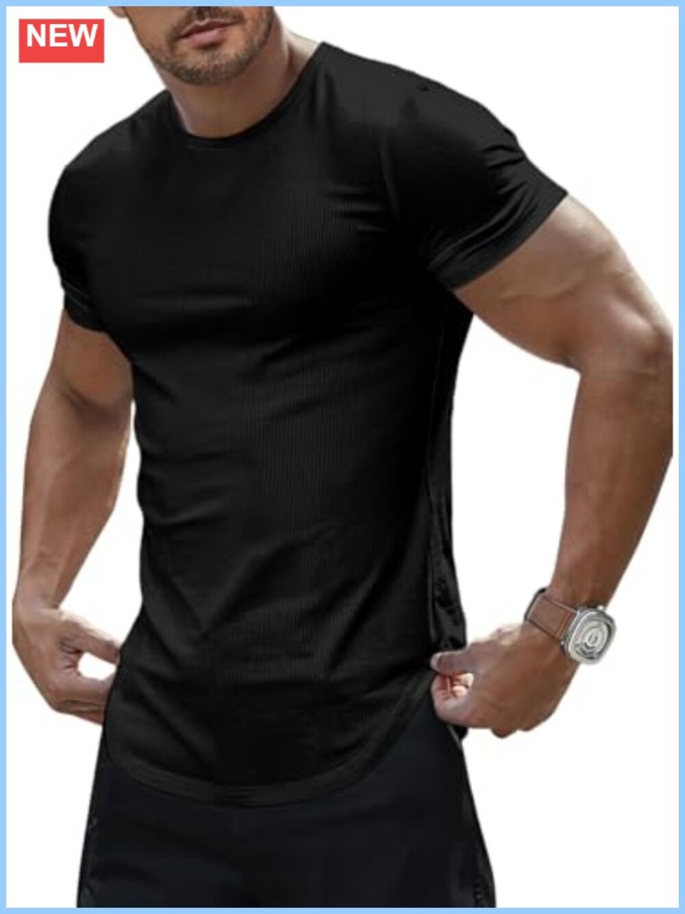 Men's Slim Fit Athletic Crewneck T-Shirt Longline Short Sleeve Tee